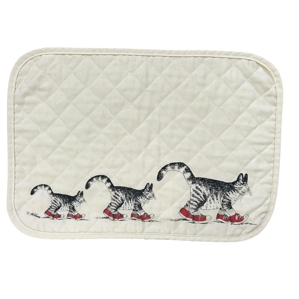 Vintage B. Kliban Placemats Cat In Red Shoes Quilted Set Of 4 Cottagecore USA